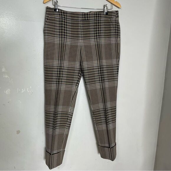 Akris Punto Tan & Black‎ Glen Check Plaid Cuffed Trouser Pants Size 8 - Picture 1 of 8